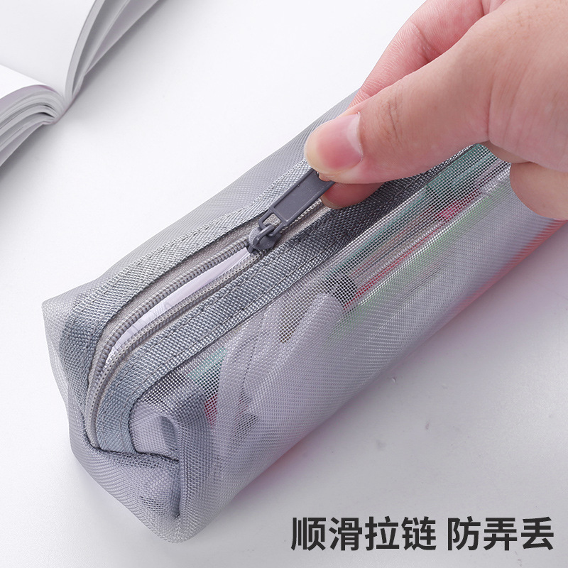 Picture of Thickened square simple transparent mesh pencil case large capacity pencil case student examination stationery bag storage box wholesale