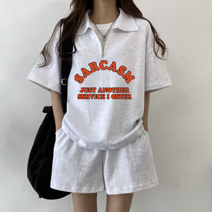 Foreign Trade 2024 Cotton Loose plus size Summer College Style Loose Fashion Cotton Age-reducing Slimming Zipper Short Sleeve South Korea