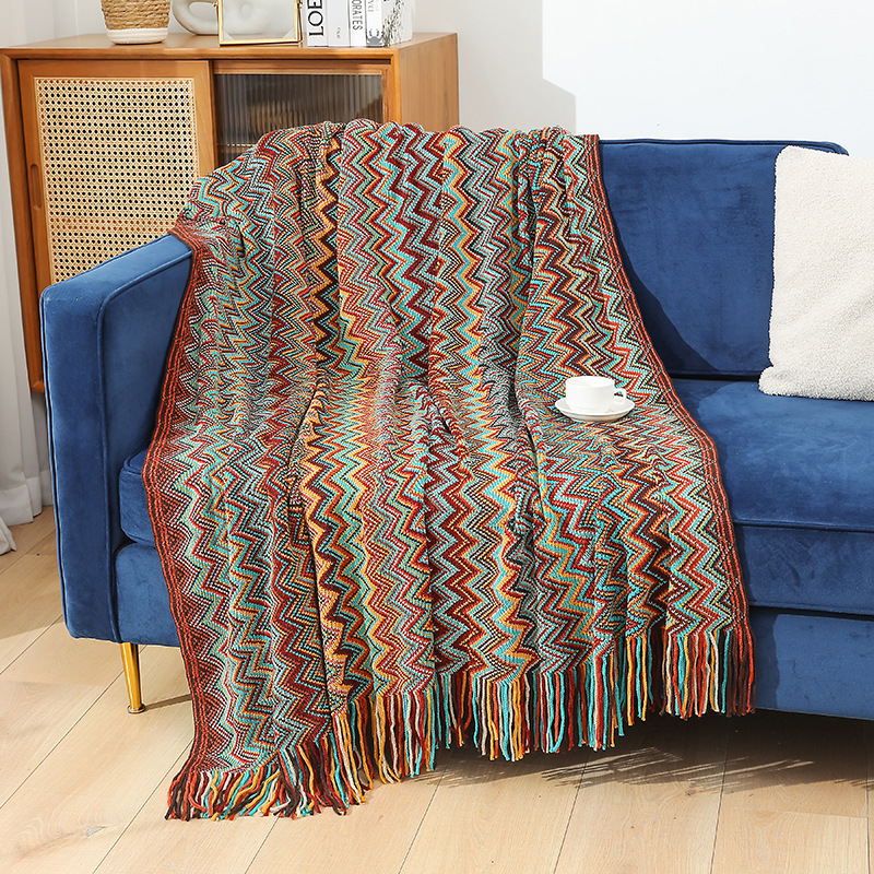 Picture of Bohemian Sofa Blanket Autumn and Winter Knitted Blanket Lazy Travel Shawl Office Bed End Nap Thin Blanket