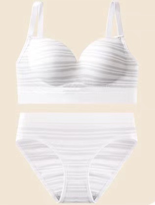 Picture of New French striped sexy back suit bra briefs comfortable wireless back breasted chest wrap for women