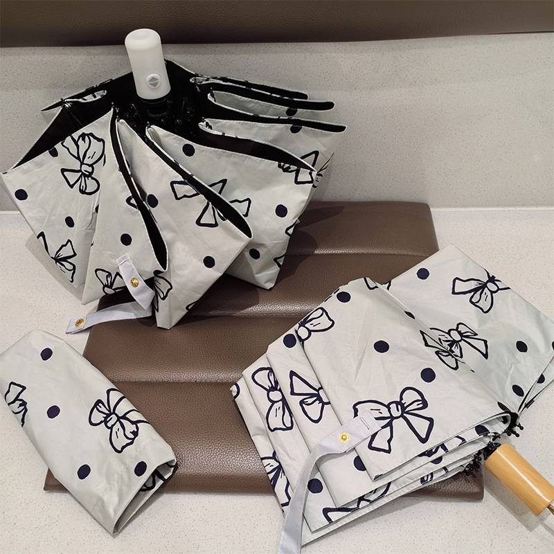 Umbrella Ins Automatic Bow Automatic Black Rubber Umbrella Ultraviolet Sunlight and Rain Dual-purpose Sunscreen Folding Sun Umbrella