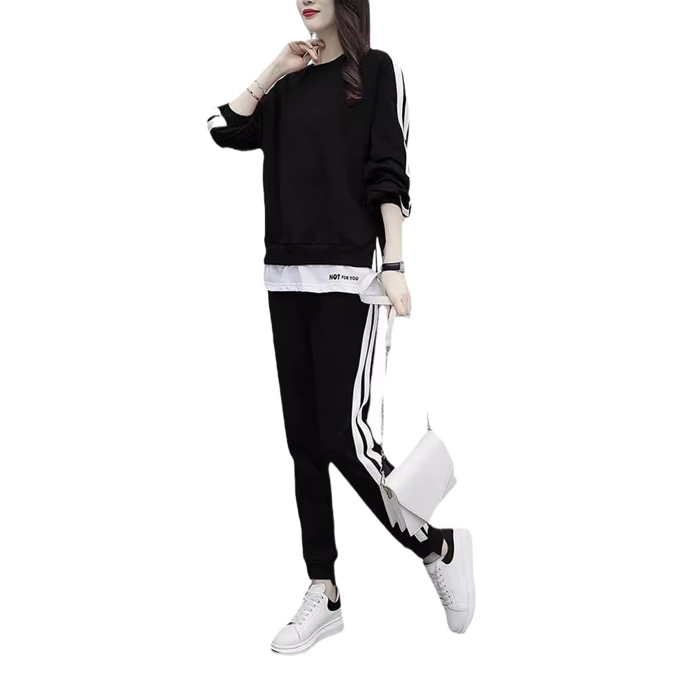 European station casual sportswear suit women's autumn New loose fashion plus size western style age-reducing sweater girlfriends wear