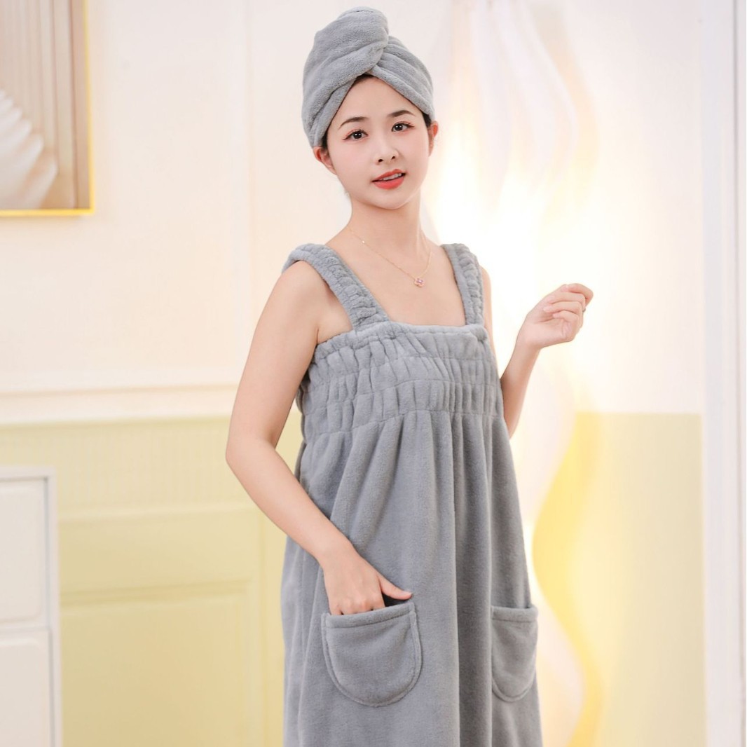 Picture of Coral Velvet Bath Skirt for Women, Absorbent, Soft, Wearable Bath Towel, Bath Sling, Enlarged Vest, Adult Student Home Thickeneding