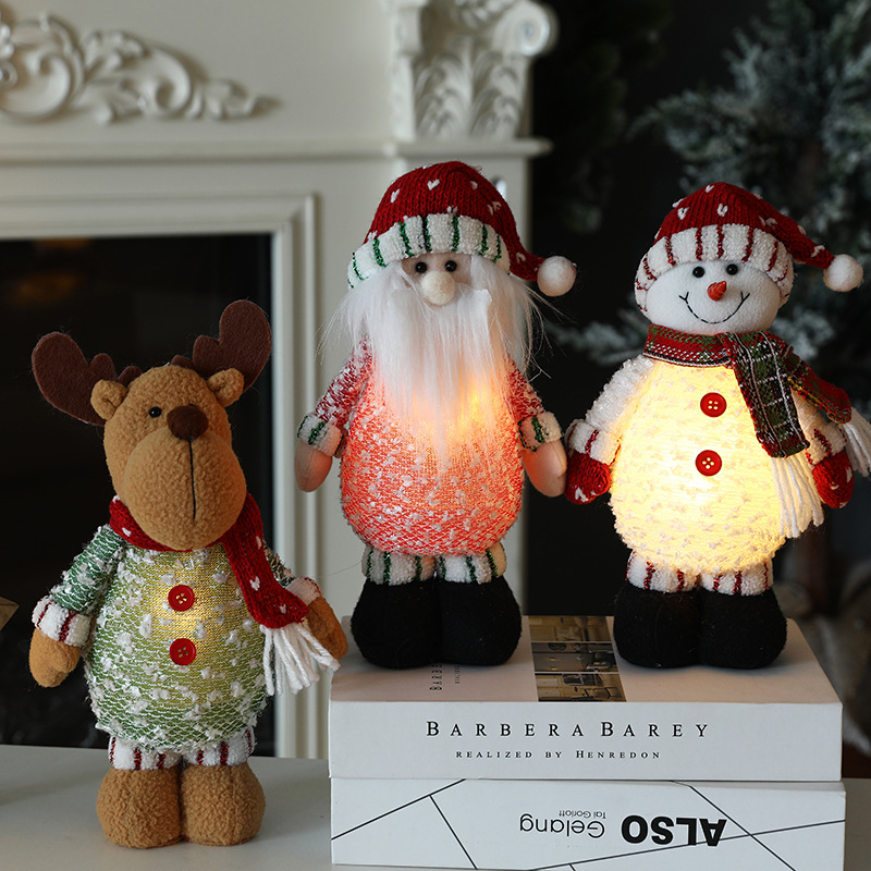 Cross-Border New Product Christmas Decorations Can Light up Santa Claus Snowman Elk Doll Ornaments Light Standing Doll