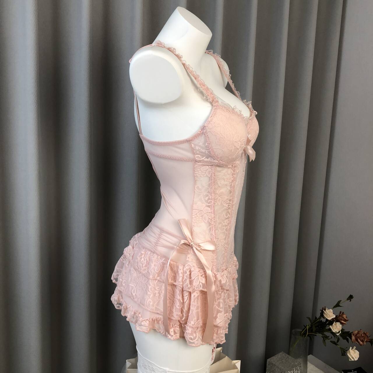 Picture of Sexy Lingerie Set with Small Chest Enhancement Pads, Push-Up Slim-Fit Camisole Nightdress, Pure Desire Outfit 8003