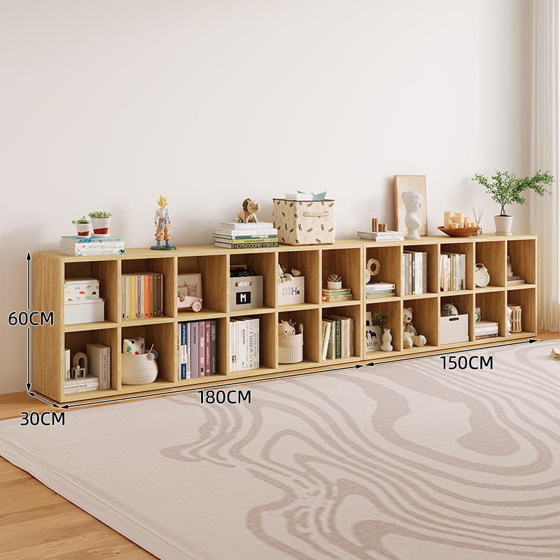 Picture of All Solid Wood Bookshelf Storage Rack Floor-Standing Wall-Mounted Combination Grid Cabinet Living Room Pine Storage Storage Low Home Bookcase