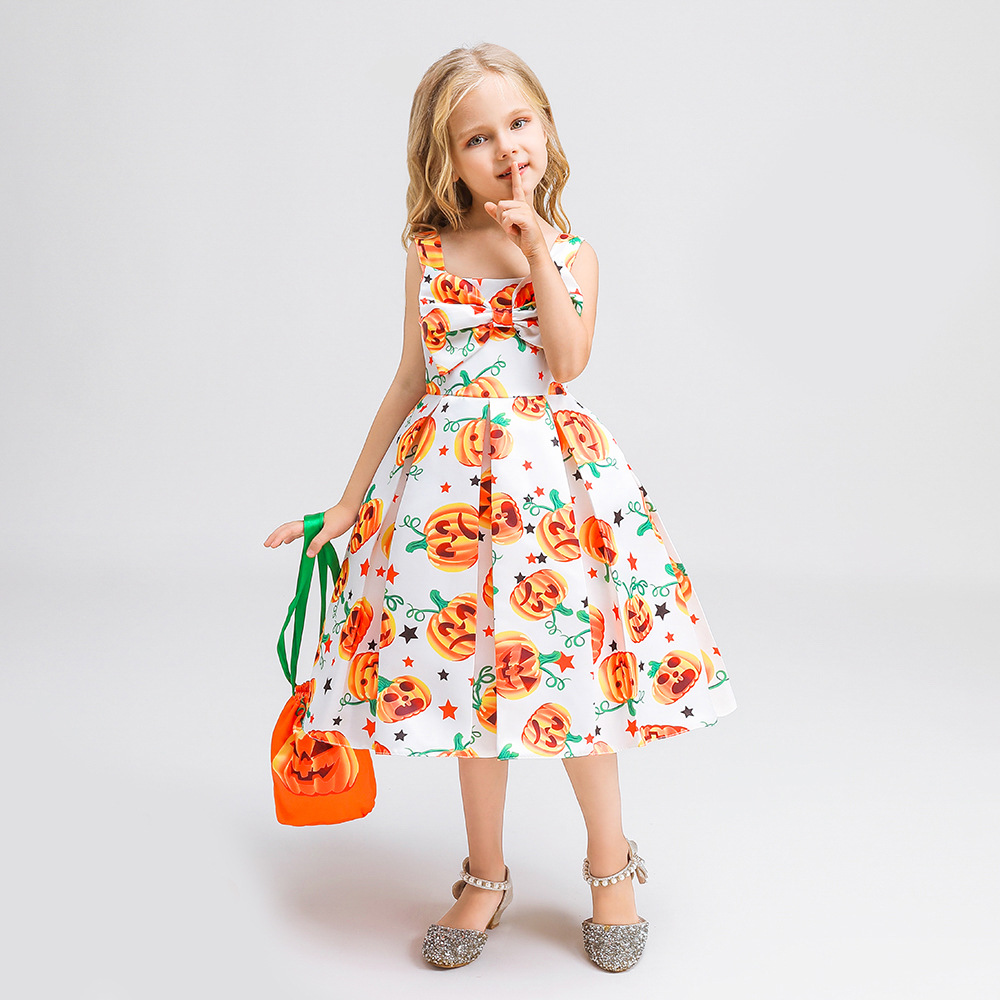Halloween COSPLAY Dress Children's Costume Fancy Dress Pumpkin Witch Sling Party Princess Dress
