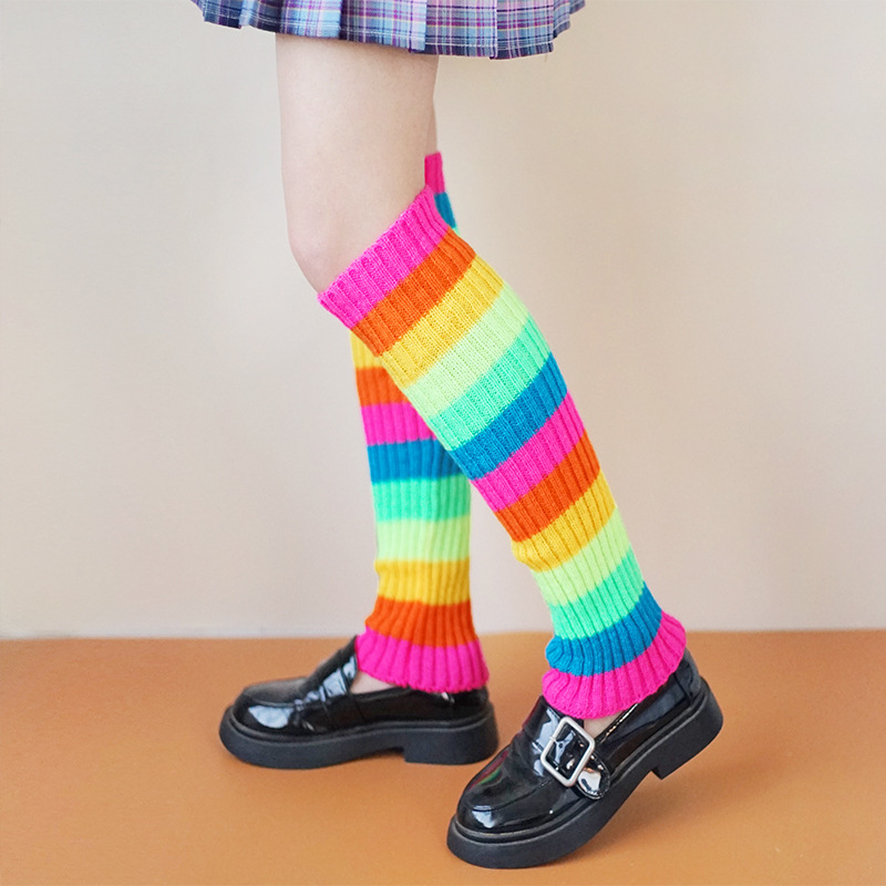 New Rainbow Socks Japanese Style Stacked Socks Personalized Hyun-tailed Style Knitted Leg Cover Wool Warm Elastic Mid-tube Socks for Women