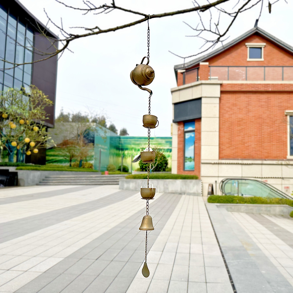 European Iron Art Retro Tea Cup Wind Chime Old Creative Wall Decoration Ornaments Outdoor Garden Courtyard Pendant Rain Chain