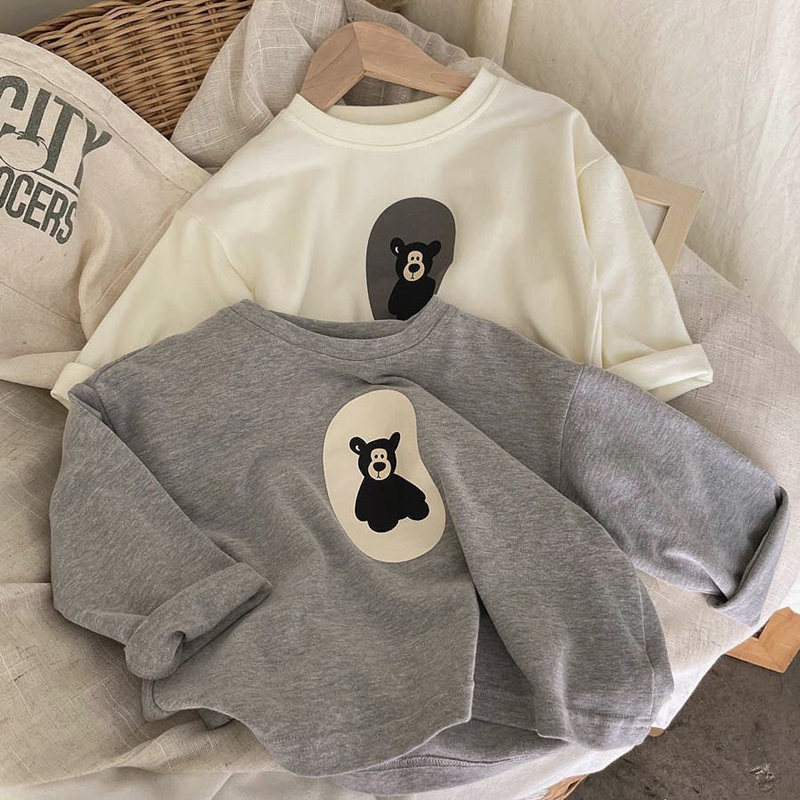 Children's Spring and Autumn 2023 New Cartoon Crewneck Long-sleeved T-shirt Casual Korean Style Baby Men and Women Cotton Base Shirt