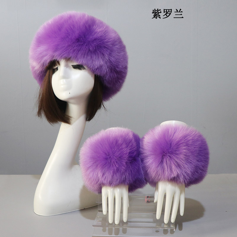 Picture of Hat Cuff Set Autumn and Winter Warm Imitation Fur Empty Top Hat Imitation Fox Mao Mao Cuff Foreign Trade Beanie Hat for Women