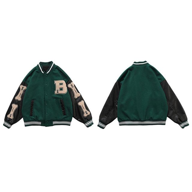 Picture of European and American Fashion Brand Hip-Hop Flocking Printed Baseball Suit Jacket Men's Street Loose PU Leather Stitching Jacket Women's Instagram Style Autumn