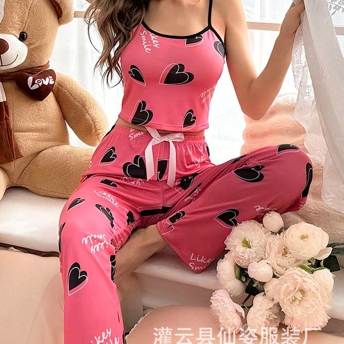 Xiyin Hot Selling New European and American Pajamas Set Women's Milk Silk Pajamas Two-Piece Set Cute Printing Source Factory