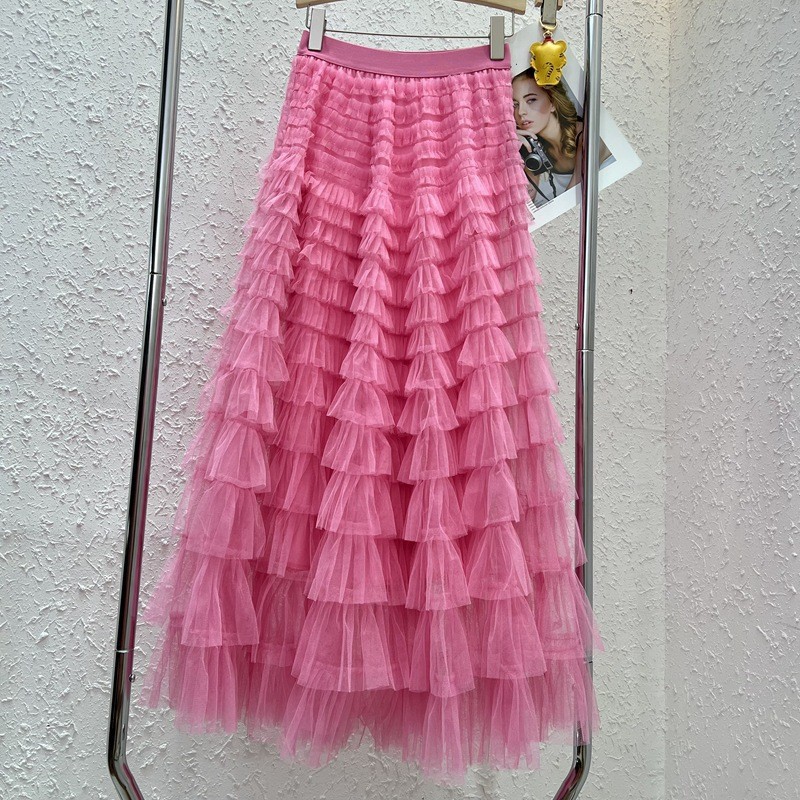 Picture of Mesh Splicing Cake Skirt 2025 Spring, Summer, Autumn and Winter New Mid-Length Skirt A-Line Long Skirt Fluffy Gauze Skirt