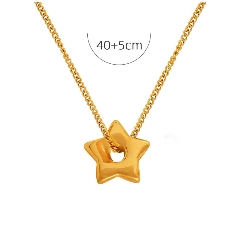 Picture of French Simple Golden Glossy Lucky Star Necklace Versatile Five-Pointed Star Earrings Age-Reducing Women's Jewelry Set