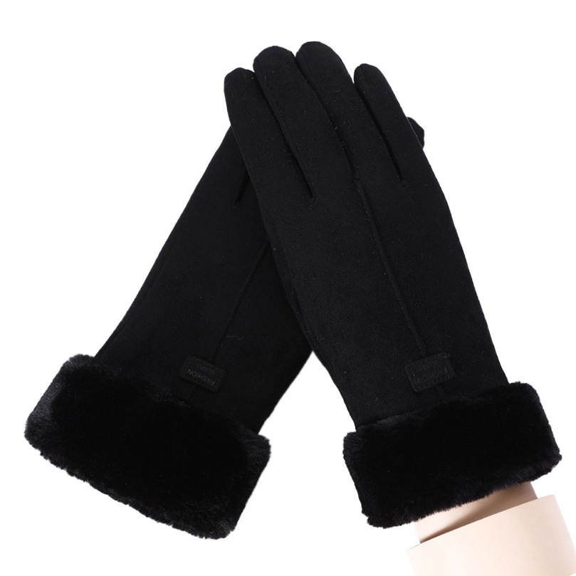 Gloves women's winter warm padded velvet touch screen gloves riding Korean cotton suede gloves set foreign trade Wholesale