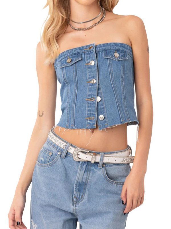 European and American Foreign trade cross-border supply Sexy Slim waist Denim vest for women