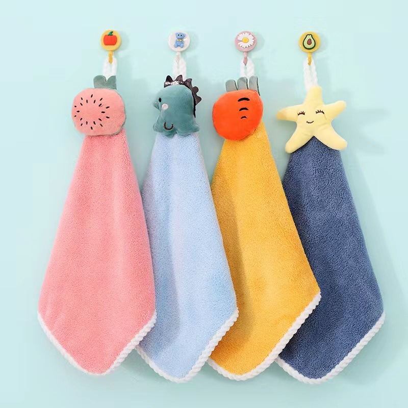 Picture of Hand Towel Hanging Cartoon Hand Towel Coral Velvet Thickeneded Water-Absorbent Non-Stinky Hand Towel Handkerchief Souvenir