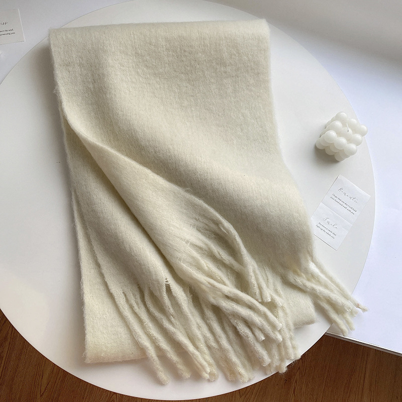 Picture of Winter monochrome plush heavy weight soft fluffy lazy wind solid color large pulled wool warm scarf for students couple