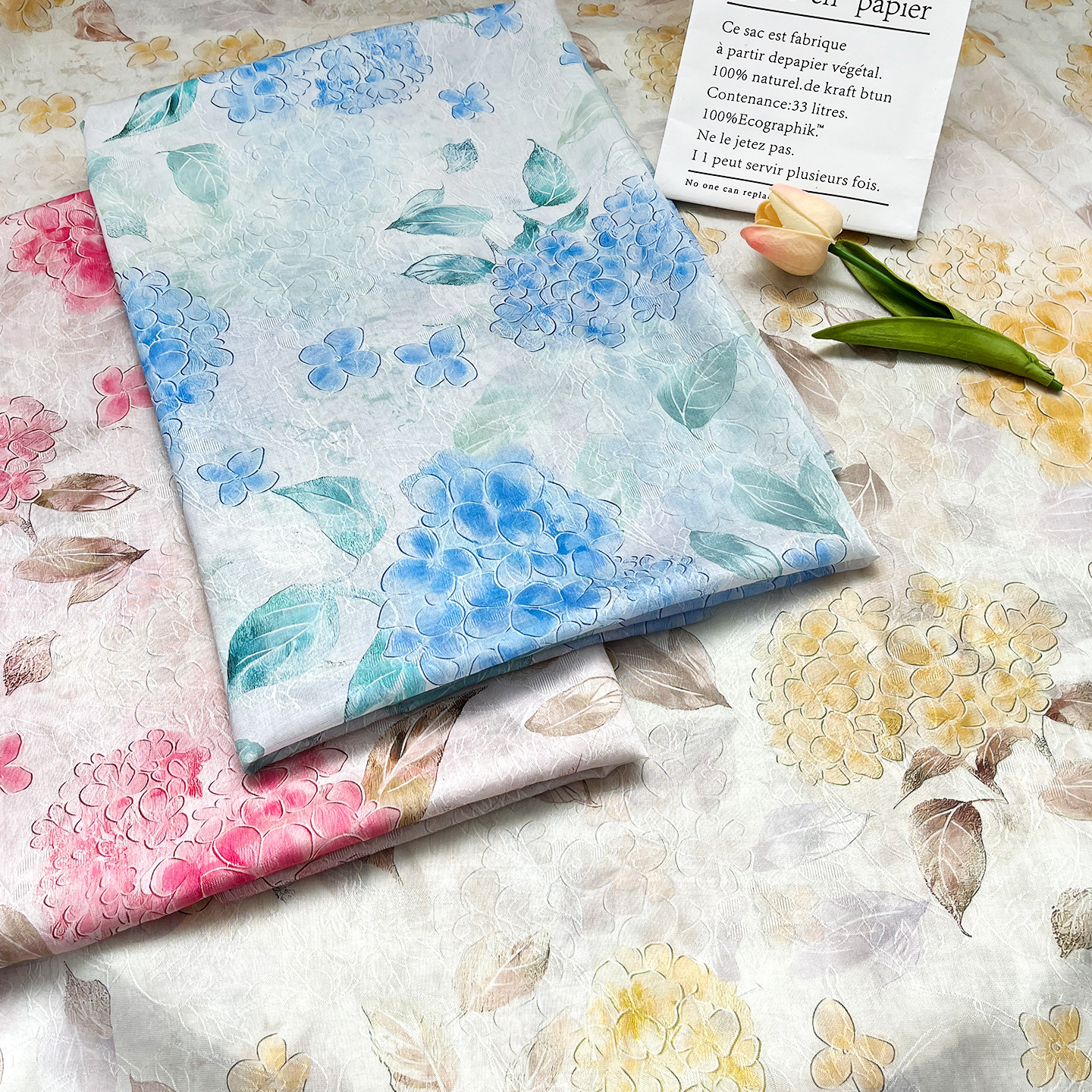 Three-Color Hydrangea Tencel Jacquard Fabric New Chinese Style Hanfu Cheongsam Dress Fabric 1.5m Width