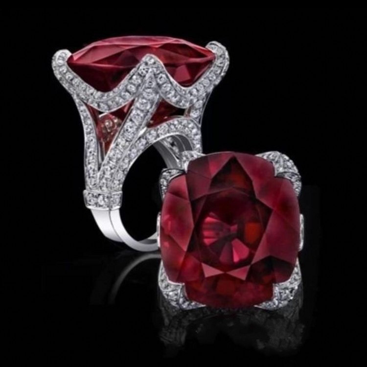 Wish Aliexpress Amazon Best-Selling Red Zircon Inlaid Fine Brick Simple Cross-Border Women's Ring