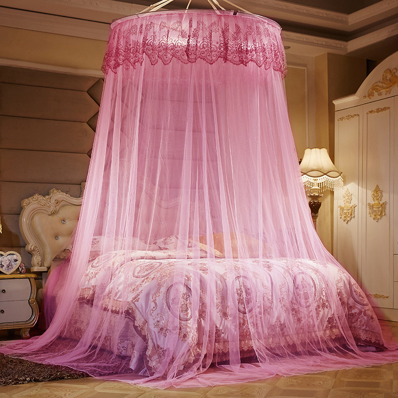 Foreign Trade Cross-border Installation-free Dome Hanging Mosquito Net Single Door Princess Wind Household Floor Ceiling Round Text Net Wholesale