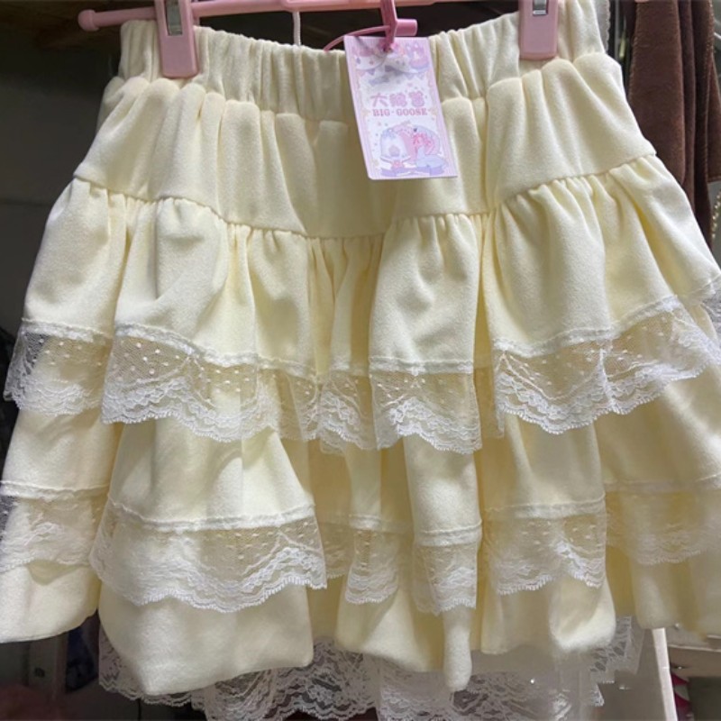 [Cross-border source of double-sided velvet] lace cake skirt puffy skirt short skirt skirt pants autumn