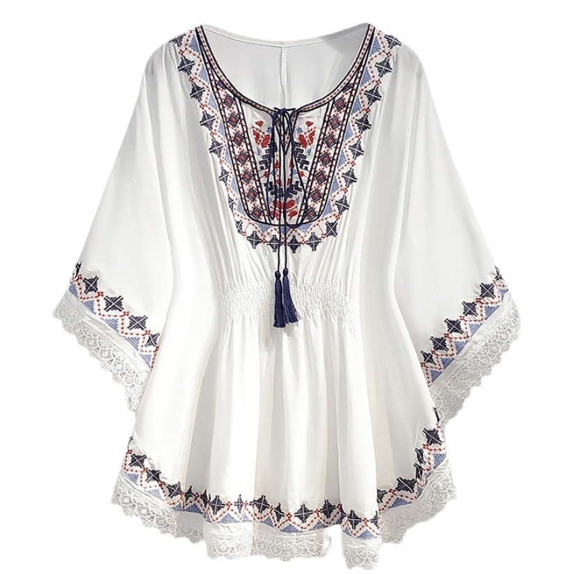 Summer fashion retro slimming top women's clothing fashionable age-reducing printed half sleeve round neck chiffon shirt top women's clothing