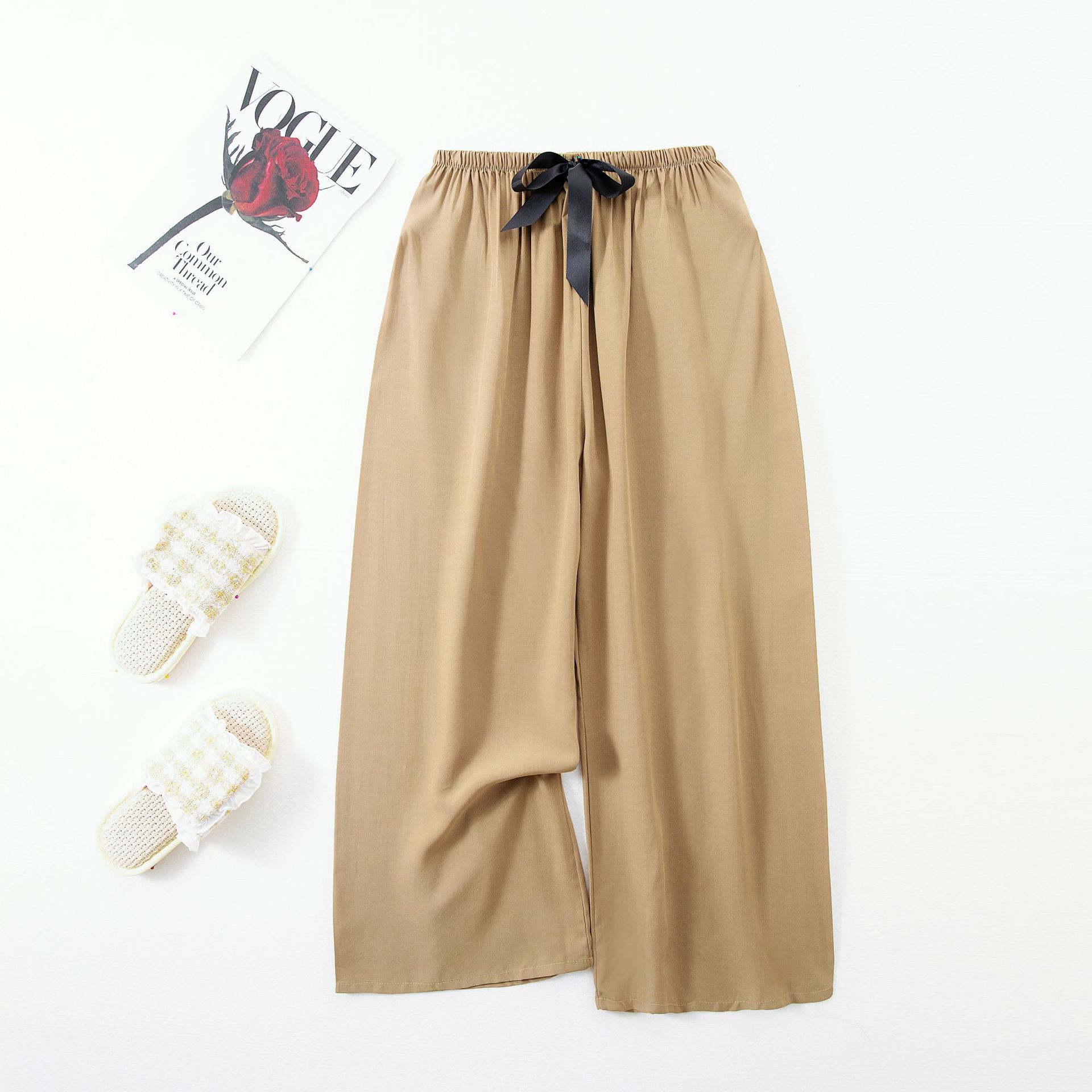 Picture of Cotton Silk Pajama Pants Women's Summer Thin Black and White Cartoon Style Wide Leg Pants Large Size Loose Outer Wearing Foreign Trade Beach Pants