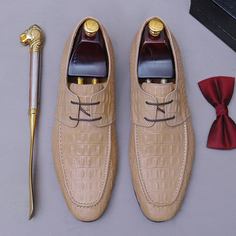 [presale non-in stock] new European and American first layer leather crocodile leather shoes men's fashionable leather Derby shoes