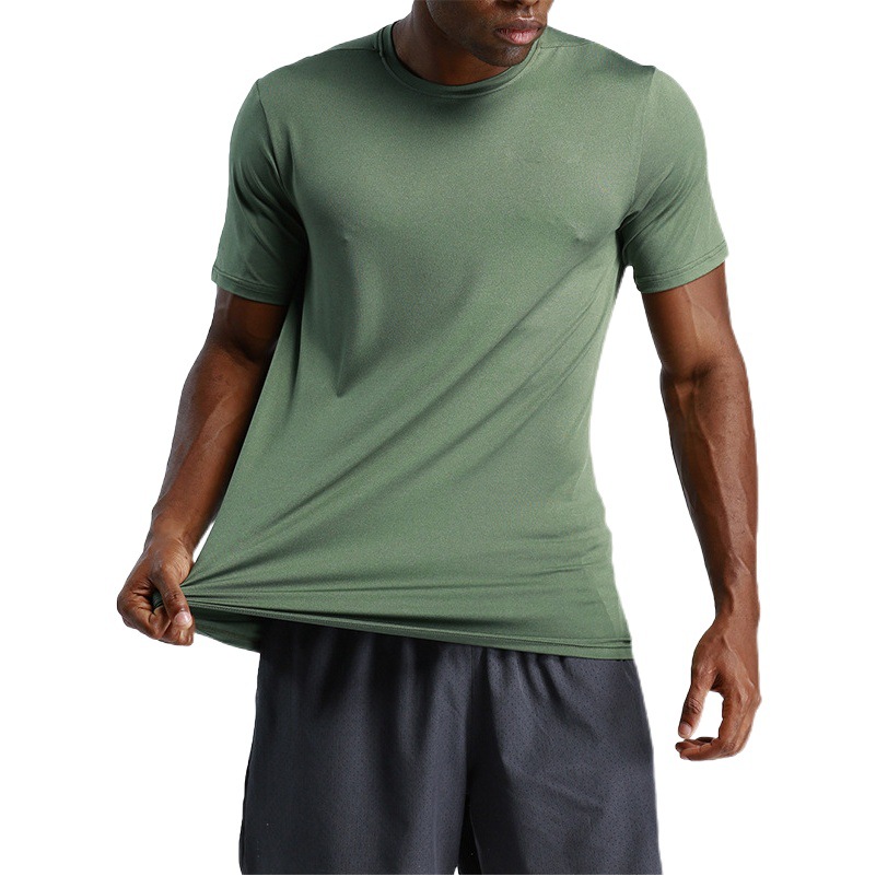 Solid Color Sports Quick-drying Men's Running Fitness Sports Short-sleeved T-shirt Men's Loose Ice Silk Summer Breathable