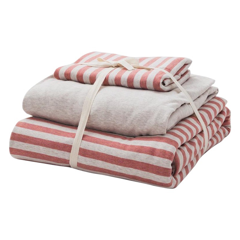 T01 Muji Naked Sleeping Products Tianzhu Cotton Four-piece Set Pure Cotton Striped Knitted Cotton 4-piece Set Pure Cotton Bed Cover Sheet