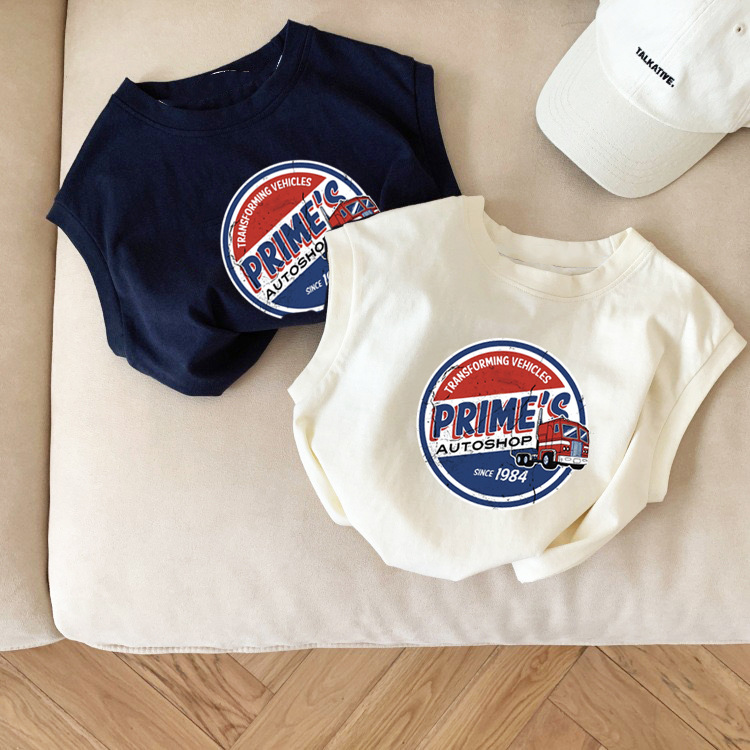 Picture of Pure Cotton Baby Kidsren's Sleeveless T-Shirt 2025 Cartoon Car Pattern Versatile Vest Sweatshirt Top for Boys and Girls Summer