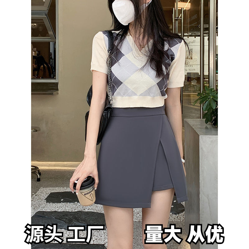 plus size chubby girl Black Split Skirt Women's Spring and Autumn Cover Span Slimming High Waist A- Line Skirt Grey Suit Culottes