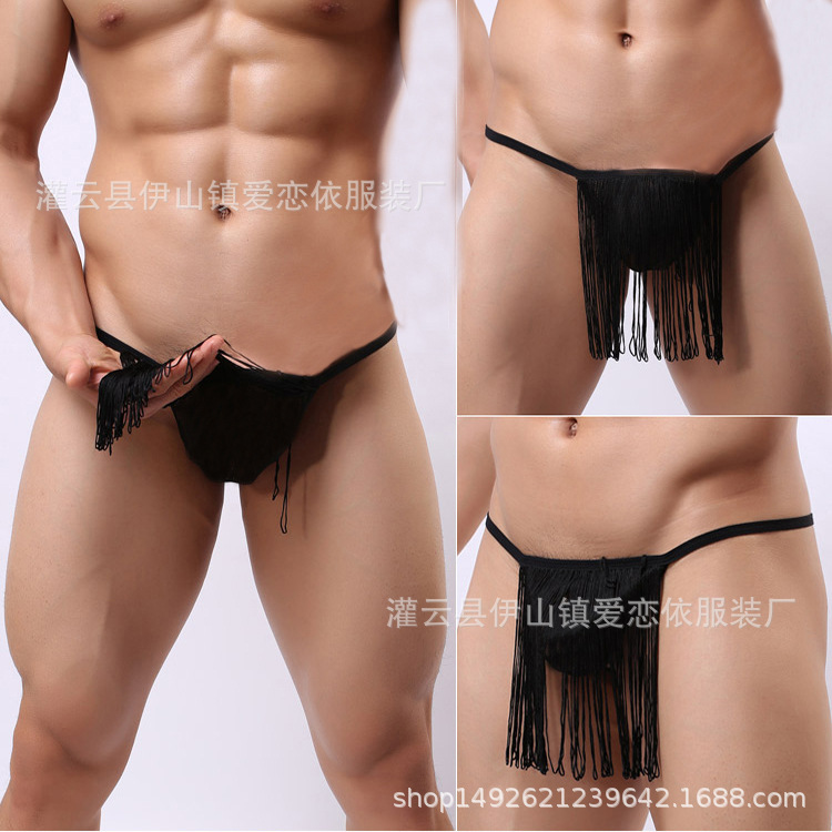 Wholesale transparent lace men's thong sexy men's tassel thong underwear sexy underwear thin T pants