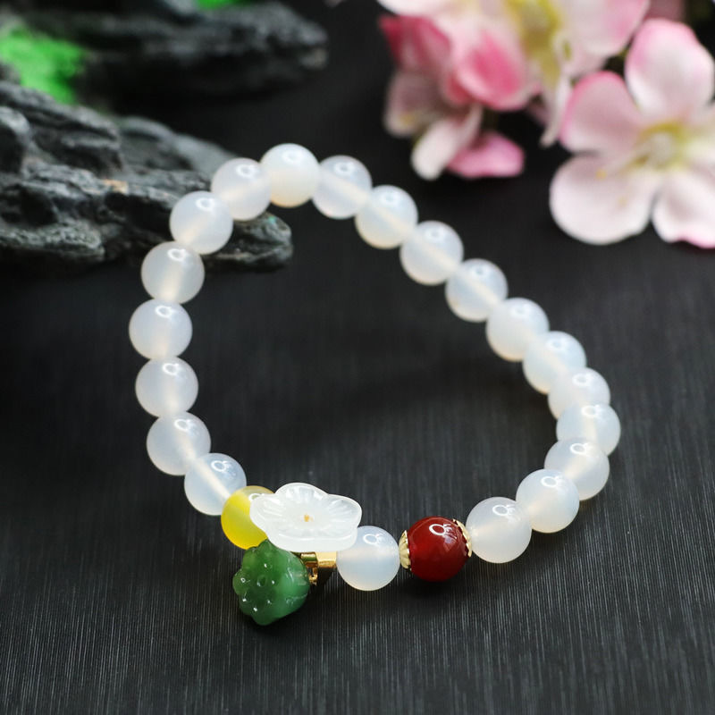 Picture of Yanyu natural white chalcedony bracelet agate Dongling Jade Lotus bracelet factory live delivery MN2113016