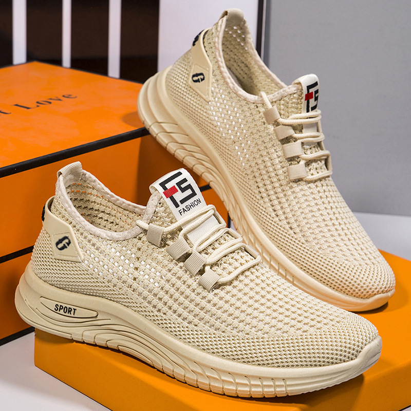 Men's summer new breathable thin mesh shoes men's Korean-style trendy slip-on shoes men's hollow flying woven shoes
