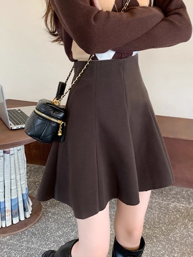 High Waist Slimming Korean Woolen Skirt Women's 2024 Autumn and Winter New Anti-glare A- line Skirt Small Umbrella Skirt