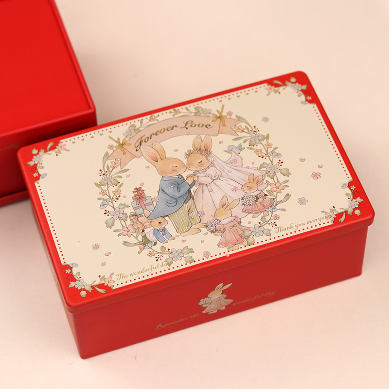 New Square Wedding Candy Box Candy Jar Bride Souvenir Return Gift Packaging Rabbit Tinplate Box