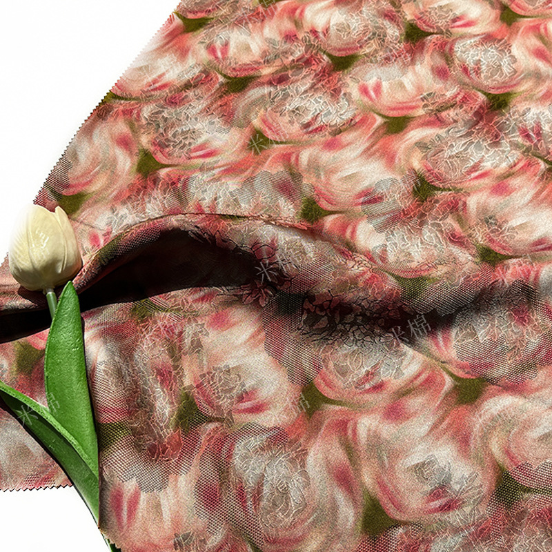 Pink rhyme fragrance human silk jacquard fragrant cloud yarn fabric new Chinese style shirt vest cheongsam handmade fabric