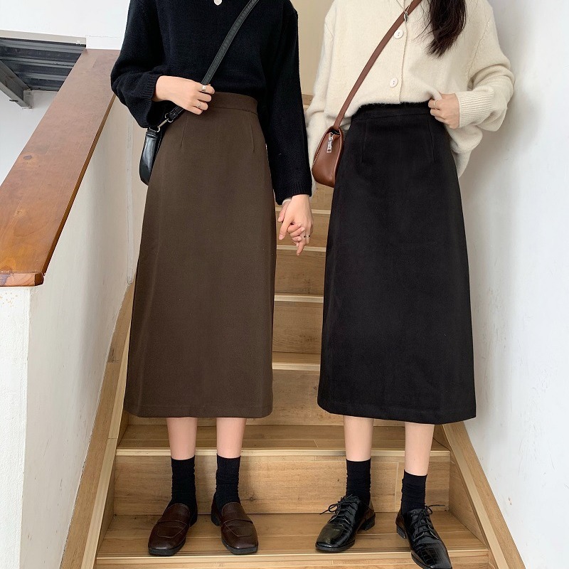 Summer A- line Skirt Women's New High Waist Slimming Mid-length Skirt Autumn Loose Waist No Split A- line Skirt Women