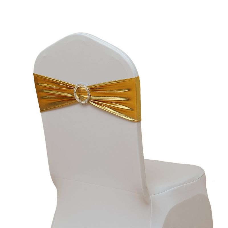 Picture of Casual Hotel Banquet Celebration Wedding Universal Elastic Chair Cover Hot Stamping Straps Decorative Bow Chair Back Flower