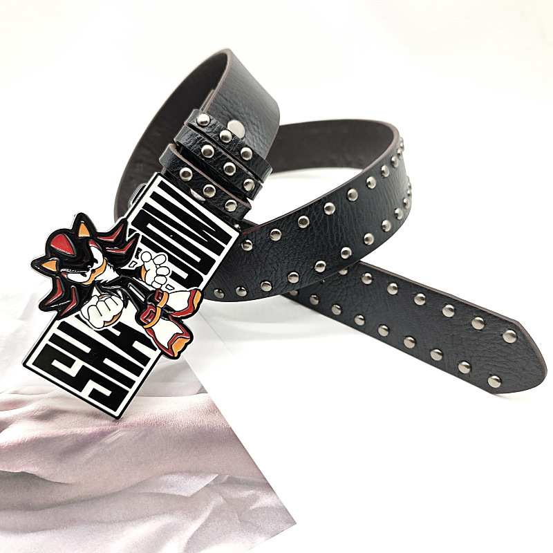 Exaggerated INS Harajuku Y2K Millennium Spice Girls Street Black Sonic Kid Plate Buckle Rivet Decoration Belt