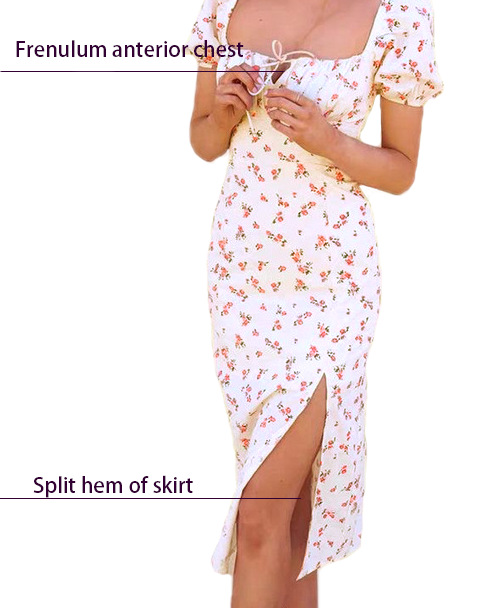 Picture of Cross-border Women's European and American Sexy Elegant Printed Chest Wrap Lace-up High Waist Backless Split Mid-length Short-sleeve dress