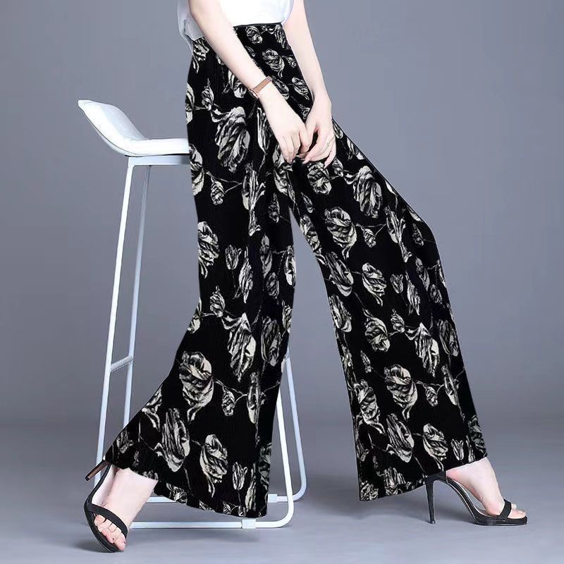Spring and Autumn new wide-leg pants women's 2023 fashionable chiffon casual pants autumn plus size versatile pants with pockets