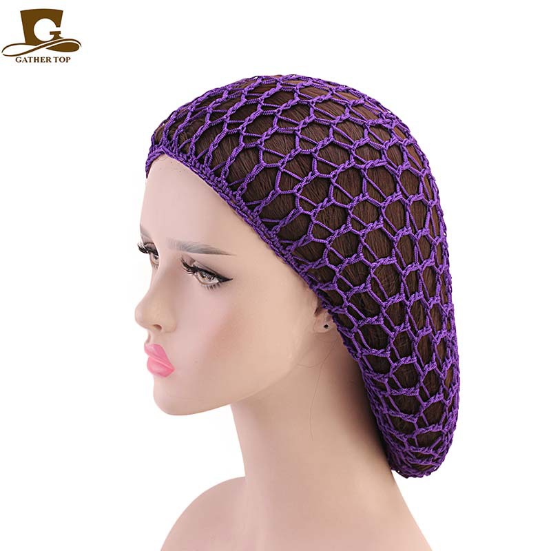 Picture of Women's Handmade Crocheted Braided Net, Mesh Pocket, Mesh Plate Hair Hat, Nightcap, Retro Bow, Retro Style