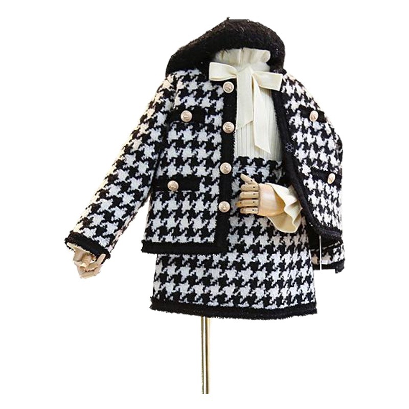 K-Style of Export Children's Clothing 2025 Spring and Autum New Girls' Small Fragrant Style Plaid Jacket + Skirt Two-Piece Trendy Set