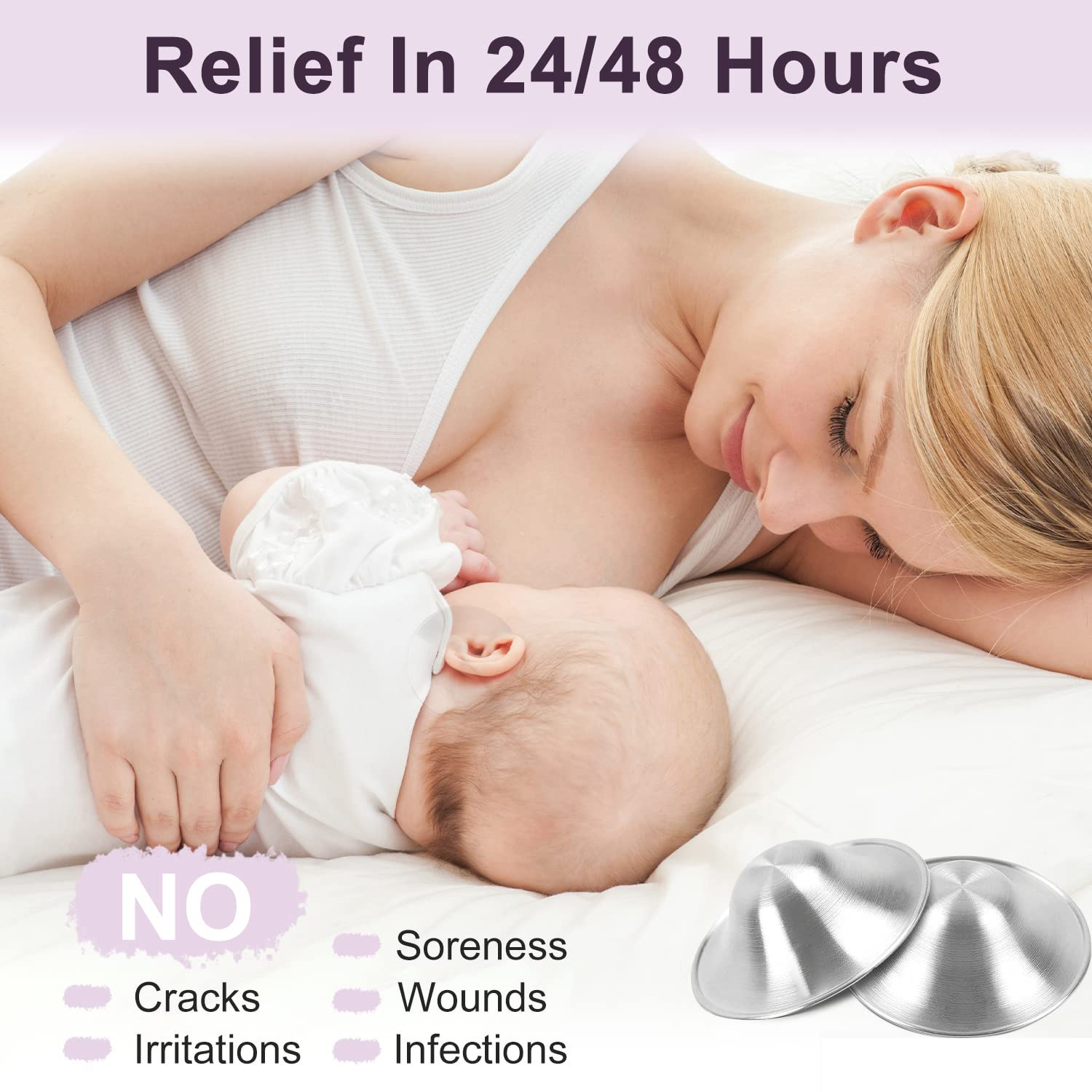 Picture of Silver Nursing Cups Silver Lactation Cup Nipple Protector Soothing Protection Newborn Feeding 925 Silver
