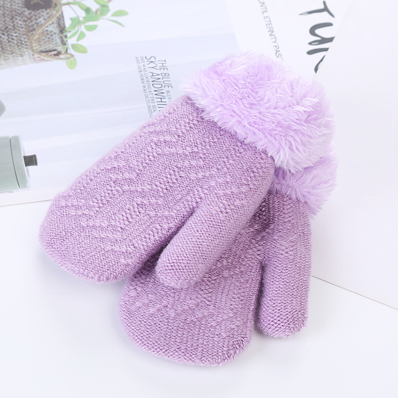 Picture of 0-3 Years Old Kidsren's Winter Velvet Thickeneded Plush Gloves for Infants and Kidsren to Heattech Cross-Border Twill Jacquard Pure Color Fur Mouth
