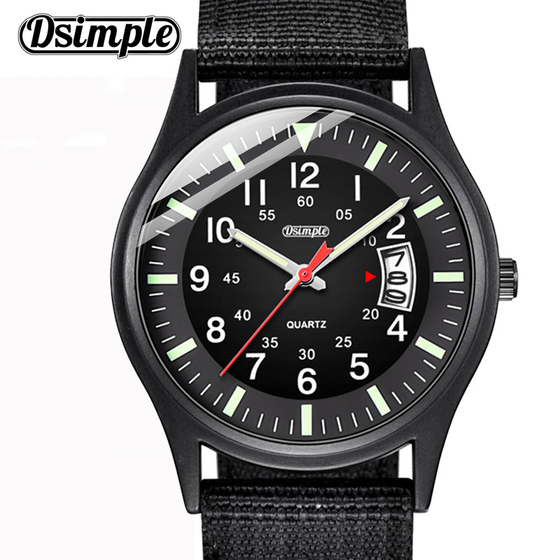 Dsimple Sports Men's Military Watch Fashion Luminous Nylon Band Quartz Watch Calendar Watch Male Student Watch